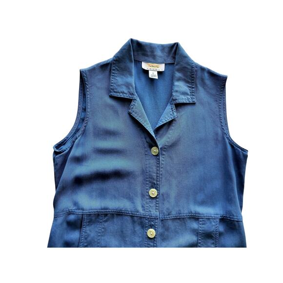 Vintage Talbots Women's Blue Button Down Sleeveless Shirt Midi Dress Size 6P - Picture 3 of 11